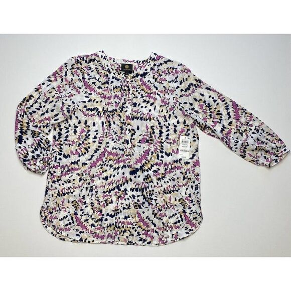 JM‎ Collection Blouse Top Medium Women's Artistic Print Pleated-Back NEW - Picture 6 of 10